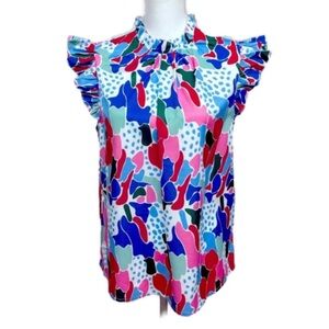 EMORY ROSE Pastel Print Ruffle Sleeveless Blouse Size L
